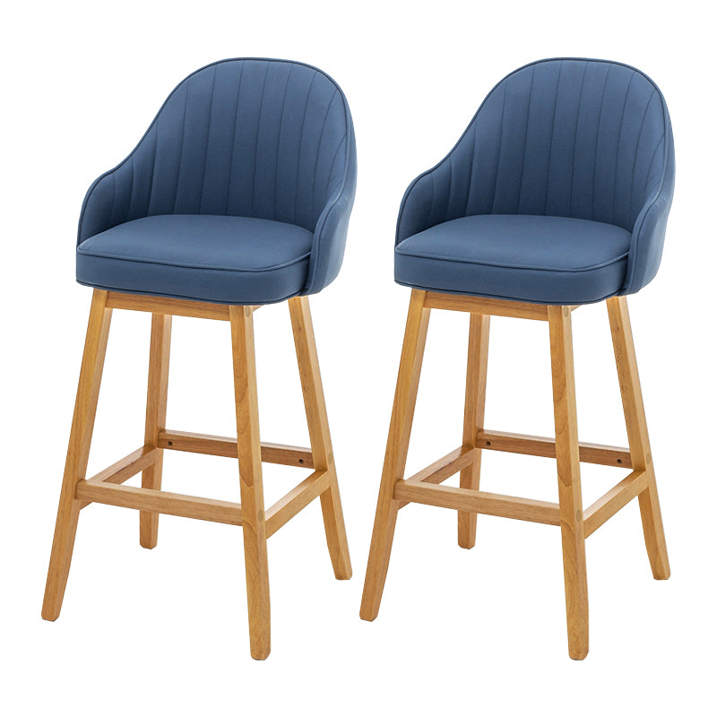 Bucket Upholstered Solid Wood Indoor Bar Stools with Footrest