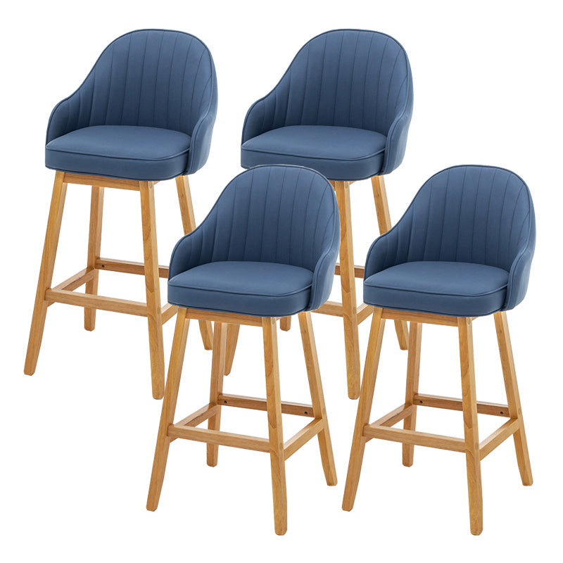 Bucket Upholstered Solid Wood Indoor Bar Stools with Footrest