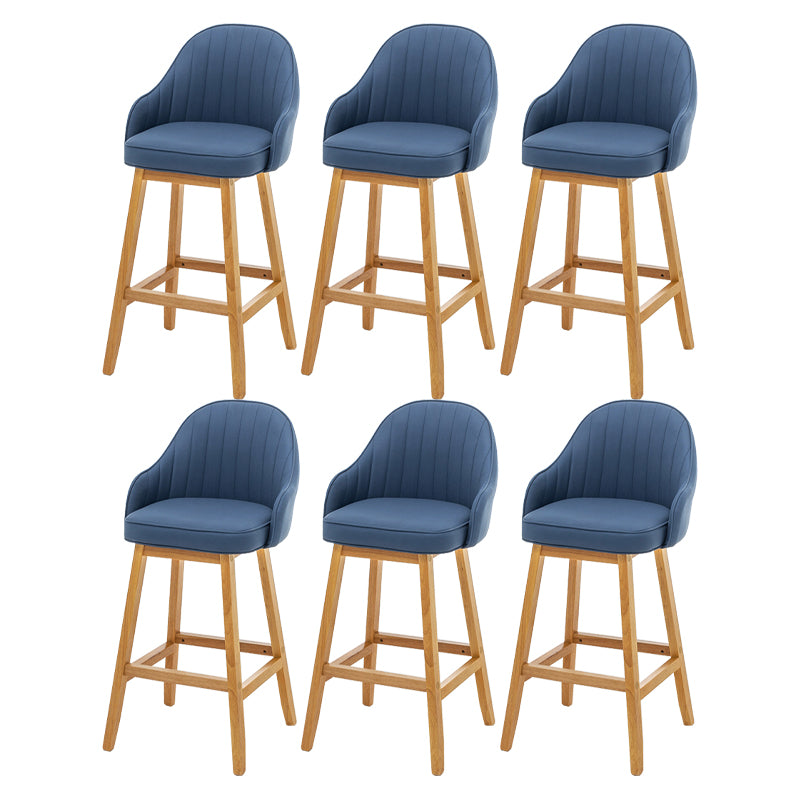 Bucket Upholstered Solid Wood Indoor Bar Stools with Footrest