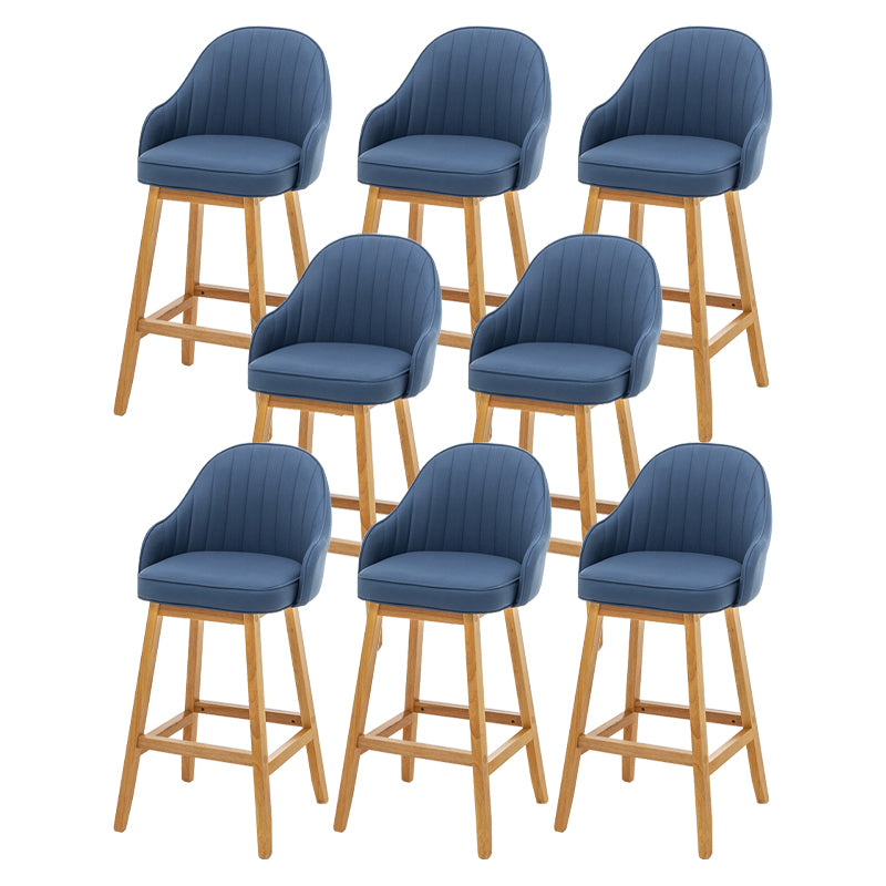 Bucket Upholstered Solid Wood Indoor Bar Stools with Footrest