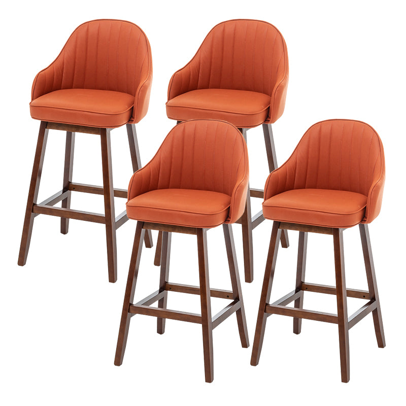 Bucket Upholstered Solid Wood Indoor Bar Stools with Footrest