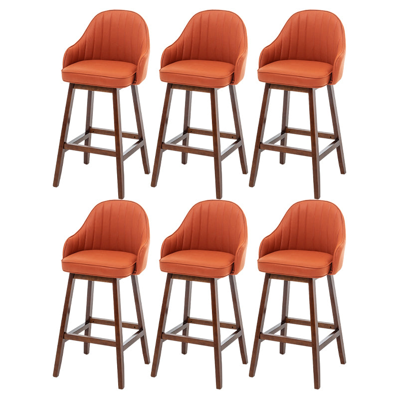 Bucket Upholstered Solid Wood Indoor Bar Stools with Footrest