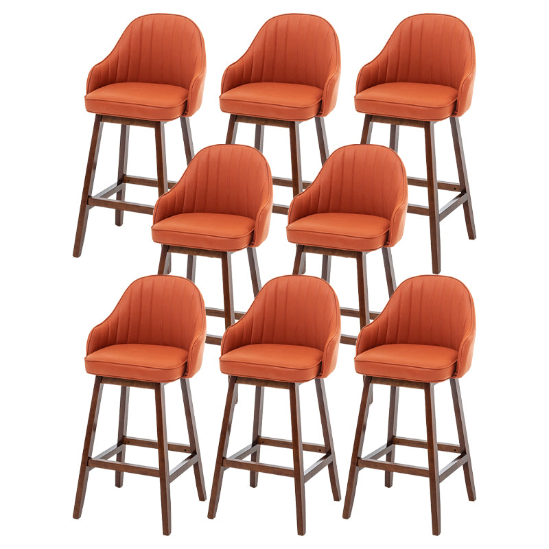 Bucket Upholstered Solid Wood Indoor Bar Stools with Footrest