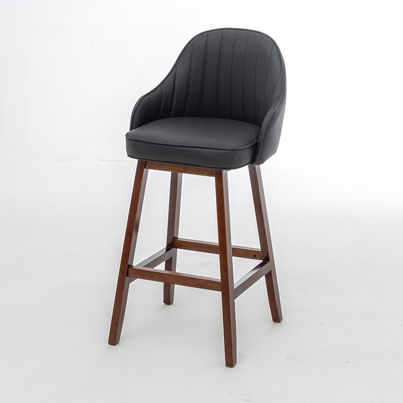 Bucket Upholstered Solid Wood Indoor Bar Stools with Footrest