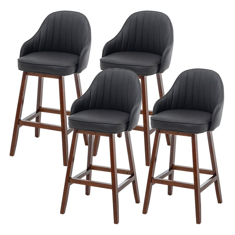 Bucket Upholstered Solid Wood Indoor Bar Stools with Footrest