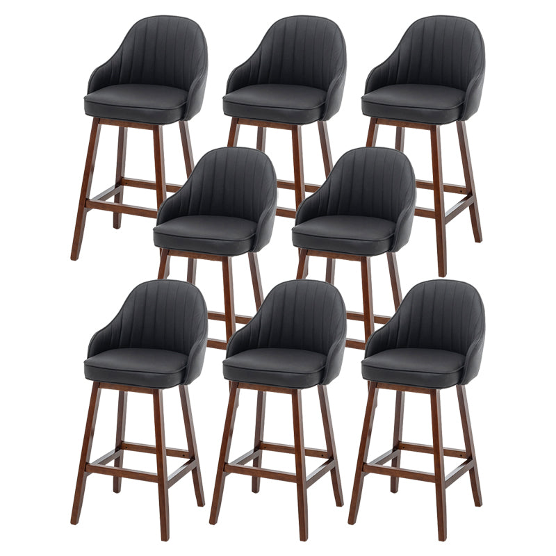 Bucket Upholstered Solid Wood Indoor Bar Stools with Footrest