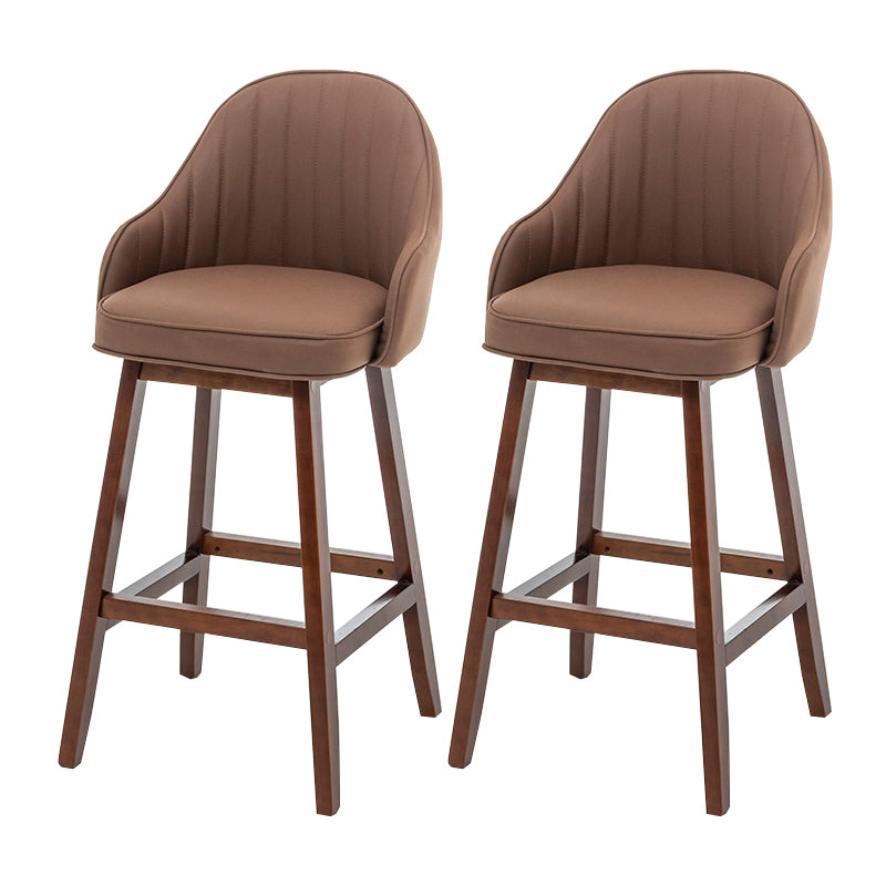 Bucket Upholstered Solid Wood Indoor Bar Stools with Footrest