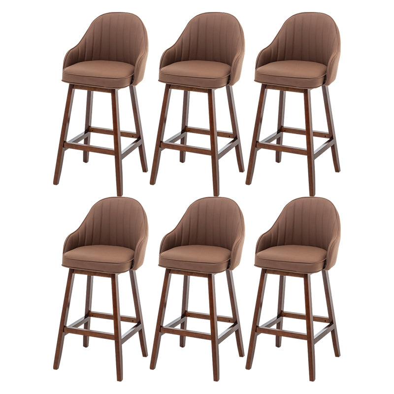Bucket Upholstered Solid Wood Indoor Bar Stools with Footrest