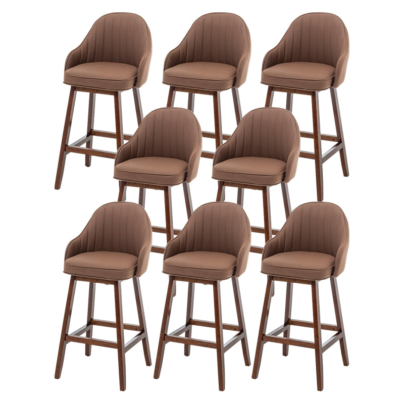 Bucket Upholstered Solid Wood Indoor Bar Stools with Footrest