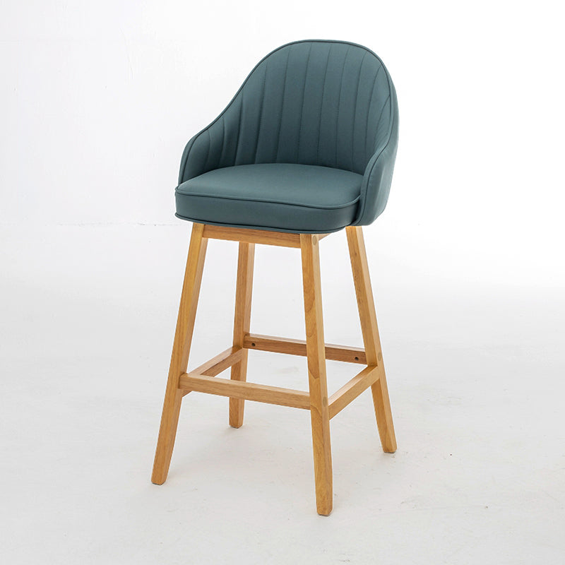 Bucket Upholstered Solid Wood Indoor Bar Stools with Footrest