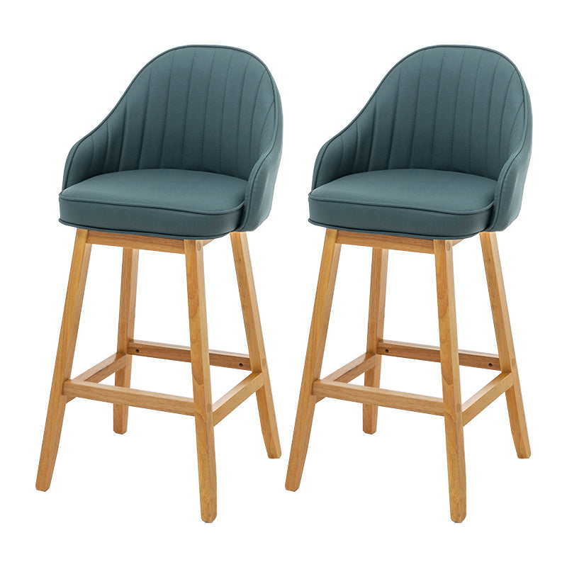 Bucket Upholstered Solid Wood Indoor Bar Stools with Footrest