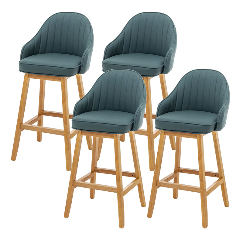Bucket Upholstered Solid Wood Indoor Bar Stools with Footrest