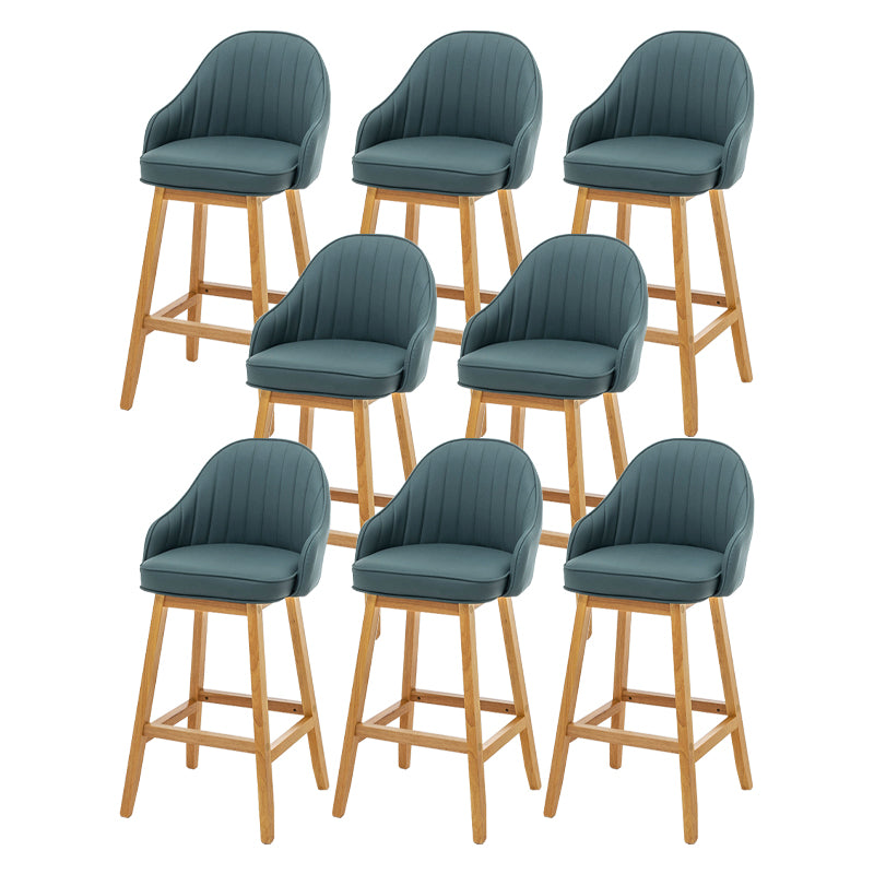 Bucket Upholstered Solid Wood Indoor Bar Stools with Footrest