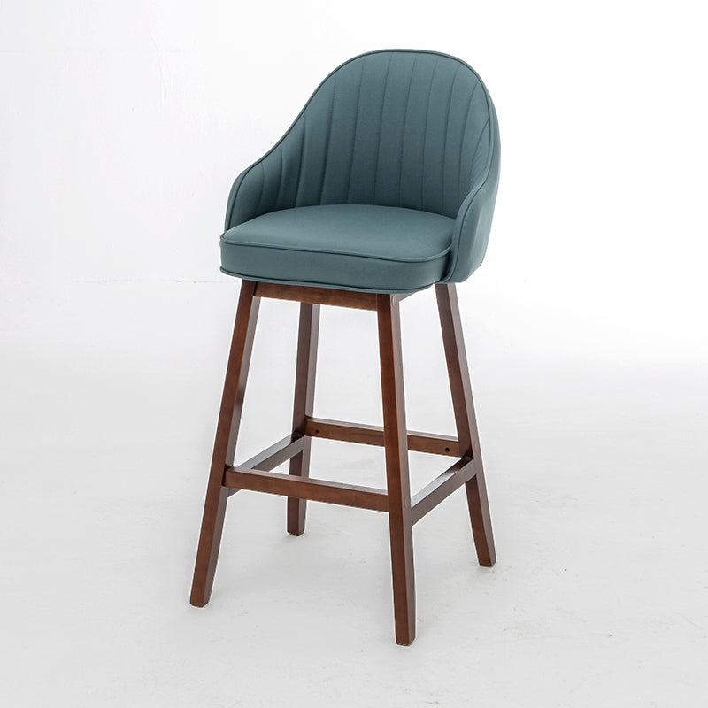 Bucket Upholstered Solid Wood Indoor Bar Stools with Footrest