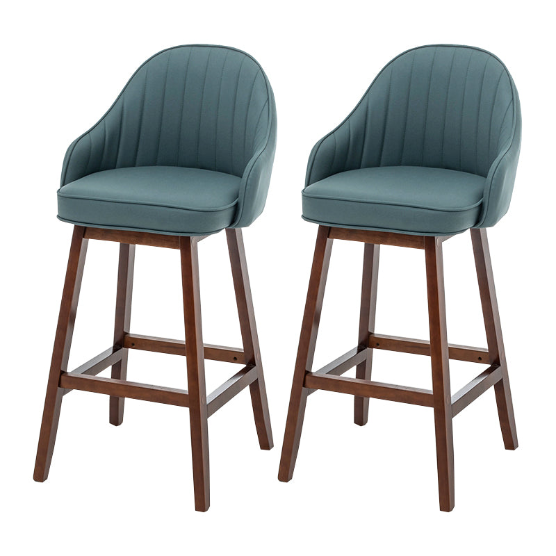 Bucket Upholstered Solid Wood Indoor Bar Stools with Footrest