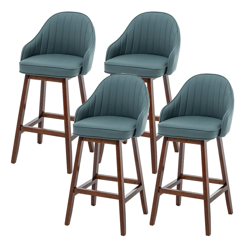 Bucket Upholstered Solid Wood Indoor Bar Stools with Footrest