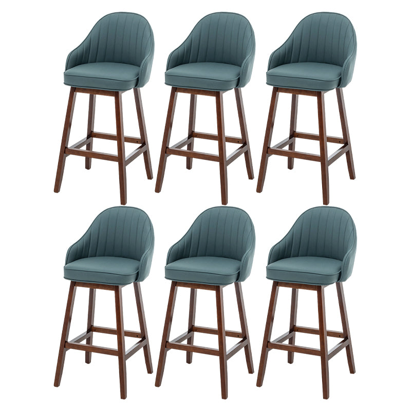 Bucket Upholstered Solid Wood Indoor Bar Stools with Footrest