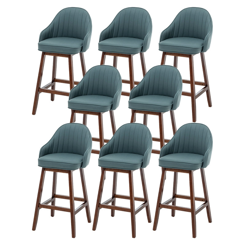 Bucket Upholstered Solid Wood Indoor Bar Stools with Footrest