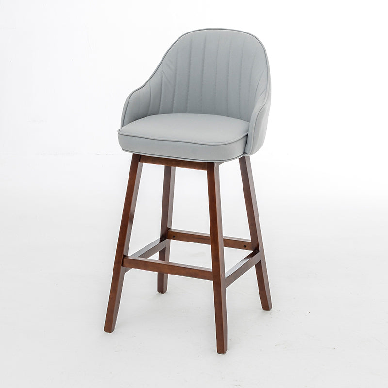 Bucket Upholstered Solid Wood Indoor Bar Stools with Footrest