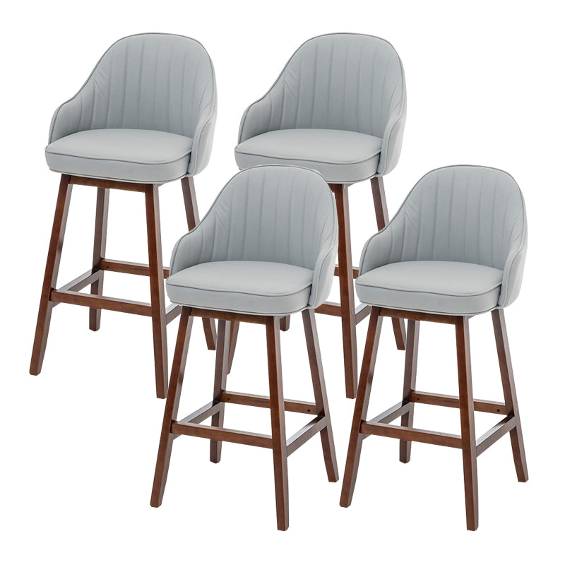 Bucket Upholstered Solid Wood Indoor Bar Stools with Footrest