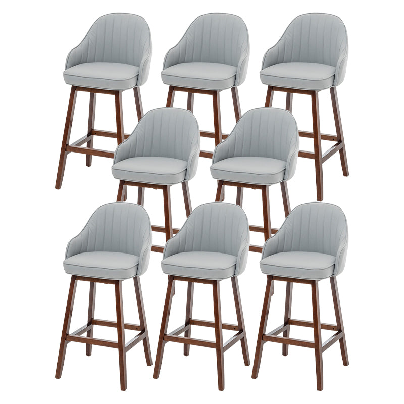 Bucket Upholstered Solid Wood Indoor Bar Stools with Footrest
