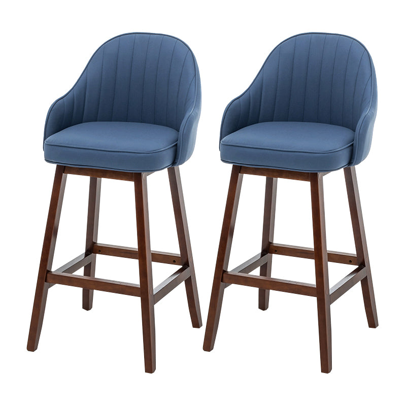 Bucket Upholstered Solid Wood Indoor Bar Stools with Footrest