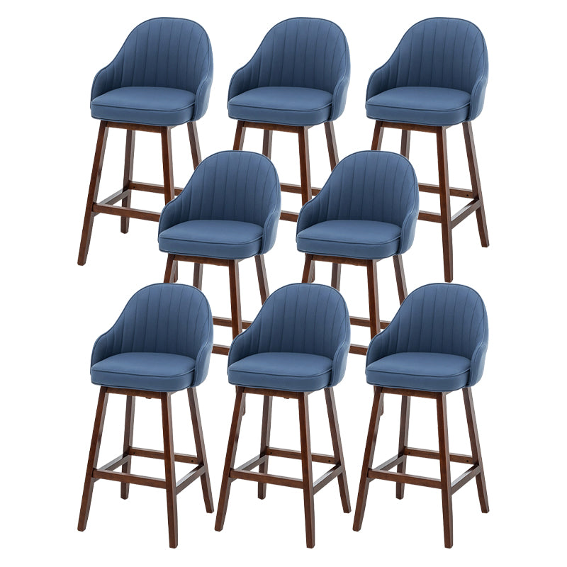 Bucket Upholstered Solid Wood Indoor Bar Stools with Footrest