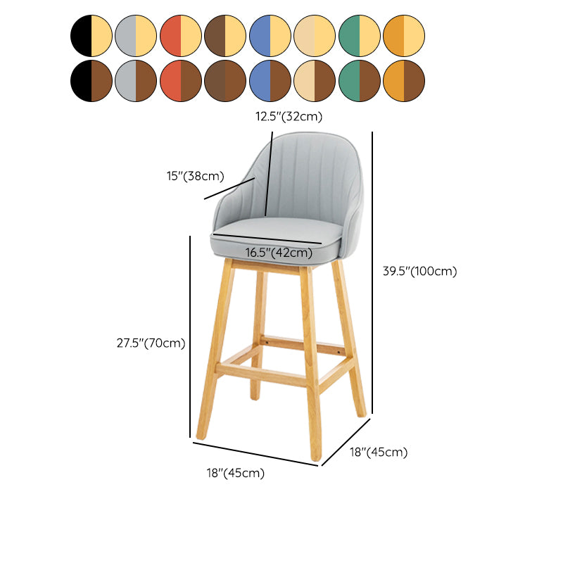 Bucket Upholstered Solid Wood Indoor Bar Stools with Footrest