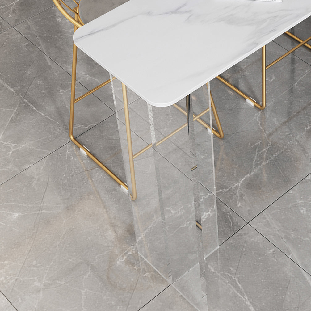 Modern White Stone Top Bistro Table with Acrylic Base for Small Places