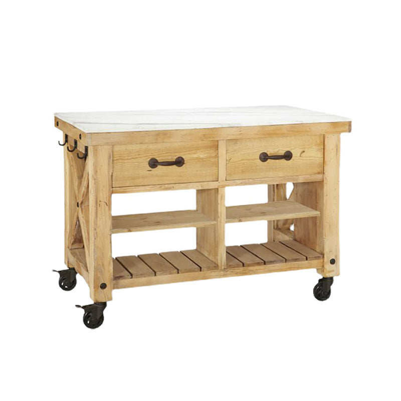 Modern Style Rectangular Kitchen Island Cart with Solid Wood Base