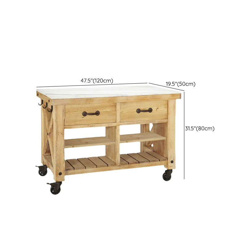 Modern Style Rectangular Kitchen Island Cart with Solid Wood Base