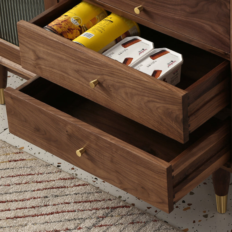 Modern Solid Wood Glass Doors Sideboard Cabinet with Cabinets and Drawers