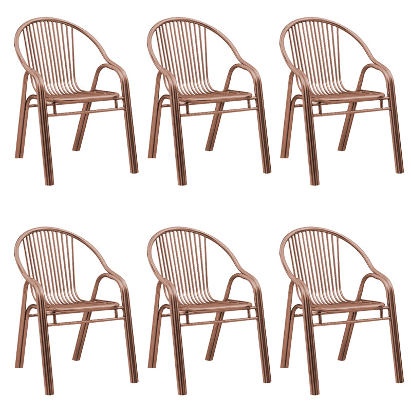 Contemporary Dining Room Metal Slat Back Dining Chair with Arm
