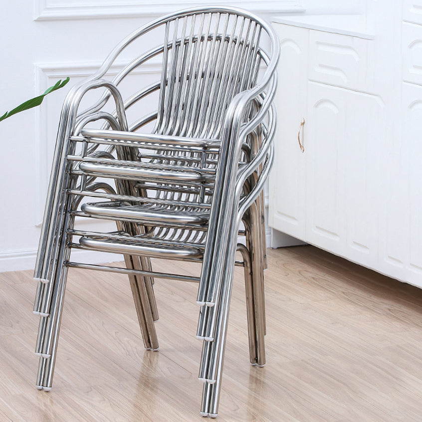 Contemporary Dining Room Metal Slat Back Dining Chair with Arm