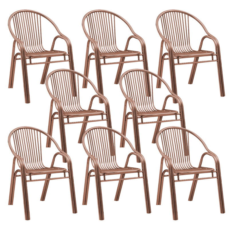 Contemporary Dining Room Metal Slat Back Dining Chair with Arm