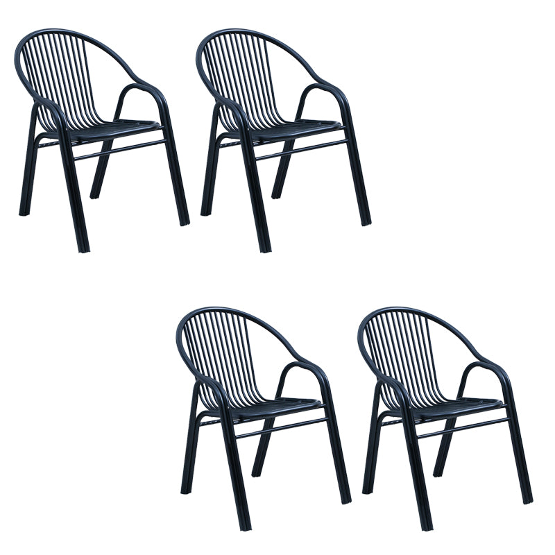 Contemporary Dining Room Metal Slat Back Dining Chair with Arm