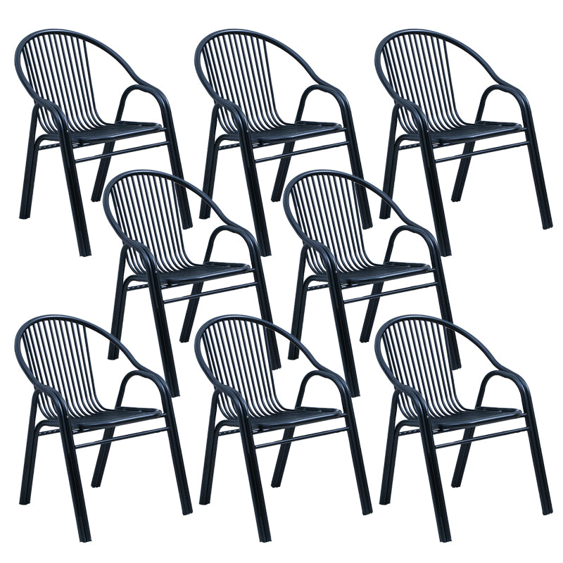 Contemporary Dining Room Metal Slat Back Dining Chair with Arm