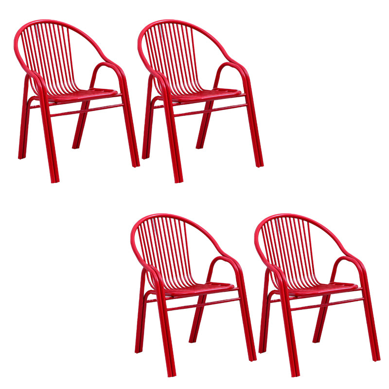 Contemporary Dining Room Metal Slat Back Dining Chair with Arm