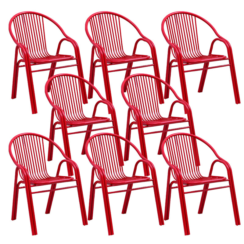 Contemporary Dining Room Metal Slat Back Dining Chair with Arm