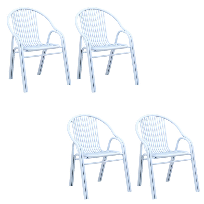 Contemporary Dining Room Metal Slat Back Dining Chair with Arm