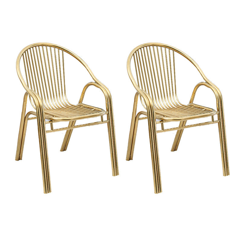 Contemporary Dining Room Metal Slat Back Dining Chair with Arm