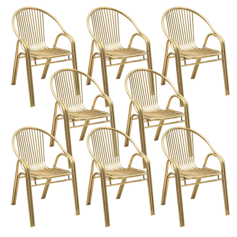 Contemporary Dining Room Metal Slat Back Dining Chair with Arm