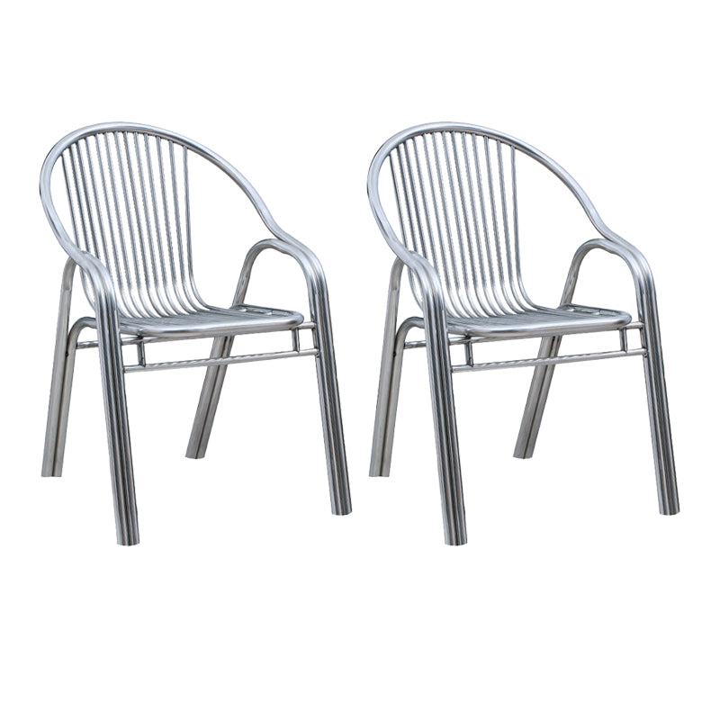Contemporary Dining Room Metal Slat Back Dining Chair with Arm