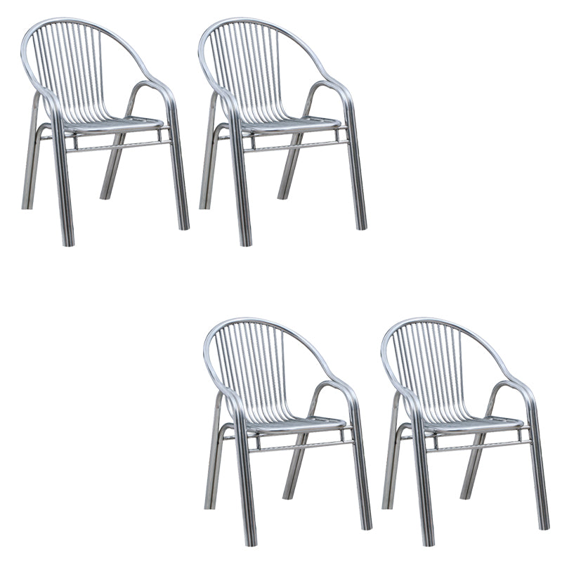 Contemporary Dining Room Metal Slat Back Dining Chair with Arm