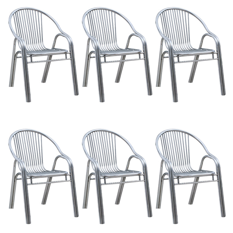 Contemporary Dining Room Metal Slat Back Dining Chair with Arm