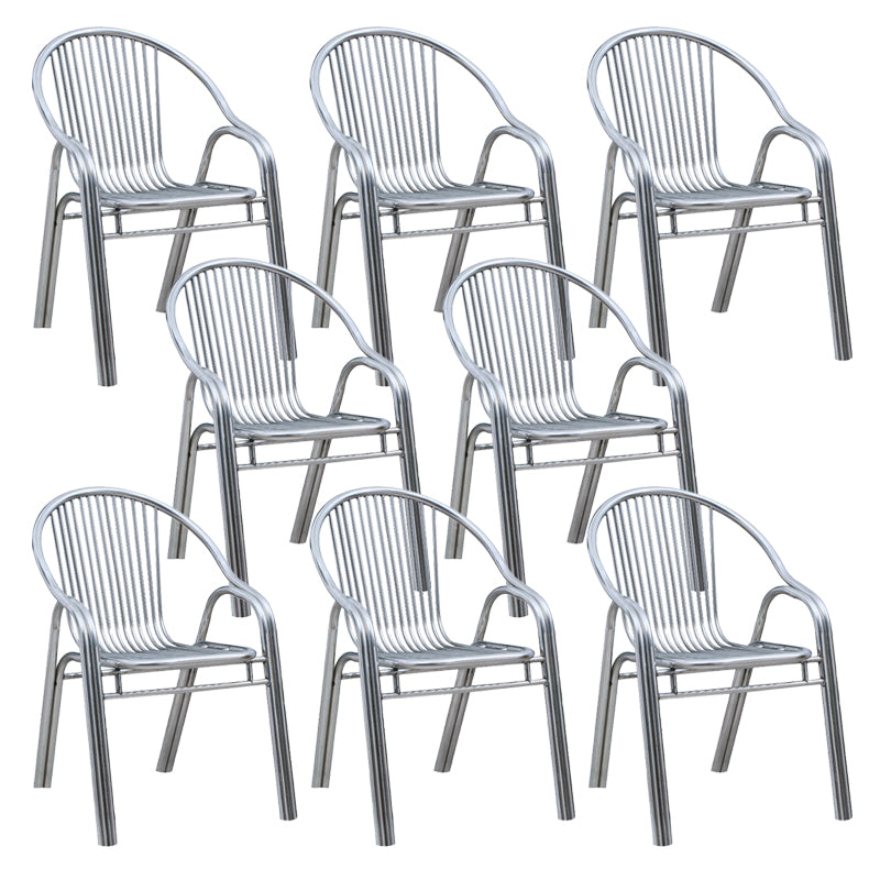 Contemporary Dining Room Metal Slat Back Dining Chair with Arm
