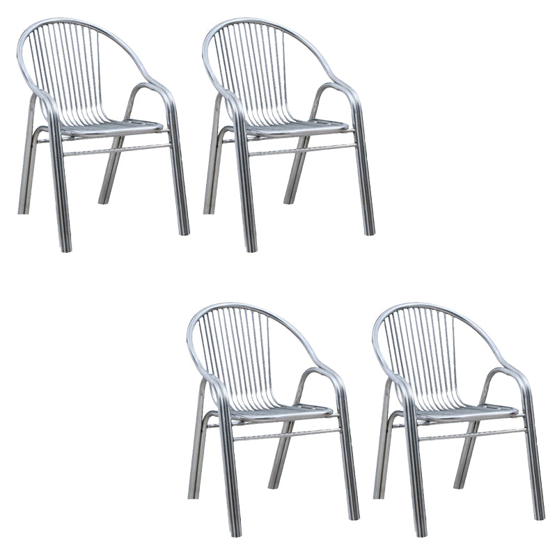 Contemporary Dining Room Metal Slat Back Dining Chair with Arm