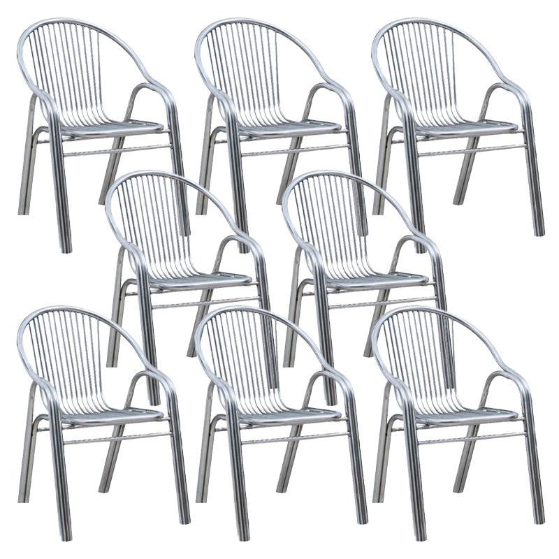 Contemporary Dining Room Metal Slat Back Dining Chair with Arm