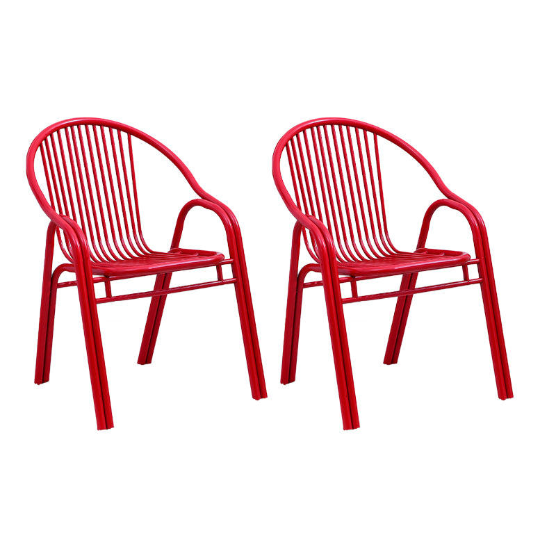 Contemporary Dining Room Metal Slat Back Dining Chair with Arm