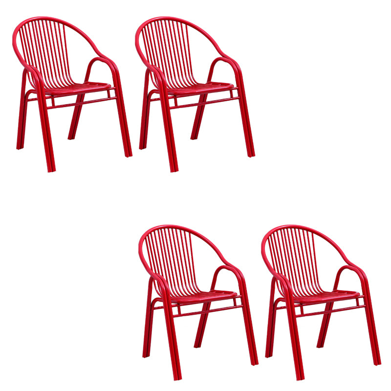 Contemporary Dining Room Metal Slat Back Dining Chair with Arm